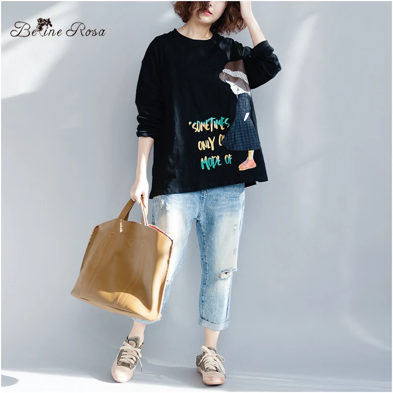 BelineRosa Spring Summer Women's Tunic Kawaii Girls Printing Casual Big Sizes Women Shirts Long Sleeve Cotton T-shirt ZRK00053 BelineRosa Spring Summer Women's Tunic Kawaii Girls Printing Casual Big Sizes Women Shirts Long Sleeve Cotton T-shirt ZRK00053