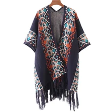 Cheshanf, женский осенне-зимний этнический вязаный кардиган, свитер, теплая шаль, модная уличная одежда, пончо, накидка