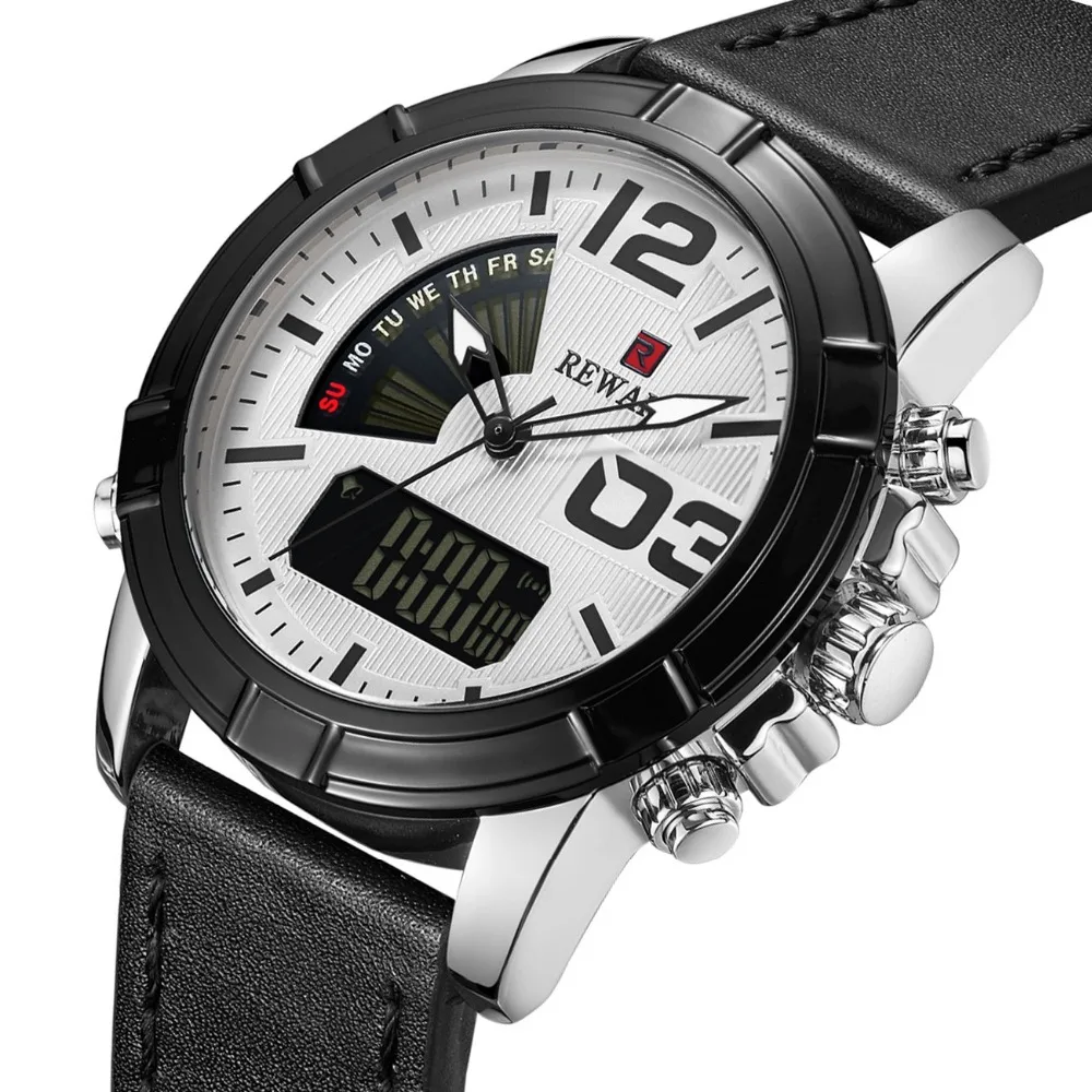 

Luxury Dual Display Men Fashion Sports Watches Men's Waterproof Quartz LED Date Clock Man Leather Army Military Wrist Watch