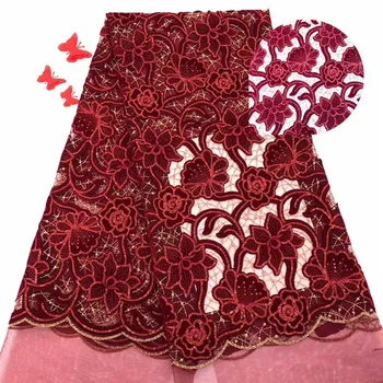 

2019 Latest Nigerian Laces Fabrics High Quality Velvet Tulle African Laces Fabric Wedding Dress French Lace Material 5yards/lot