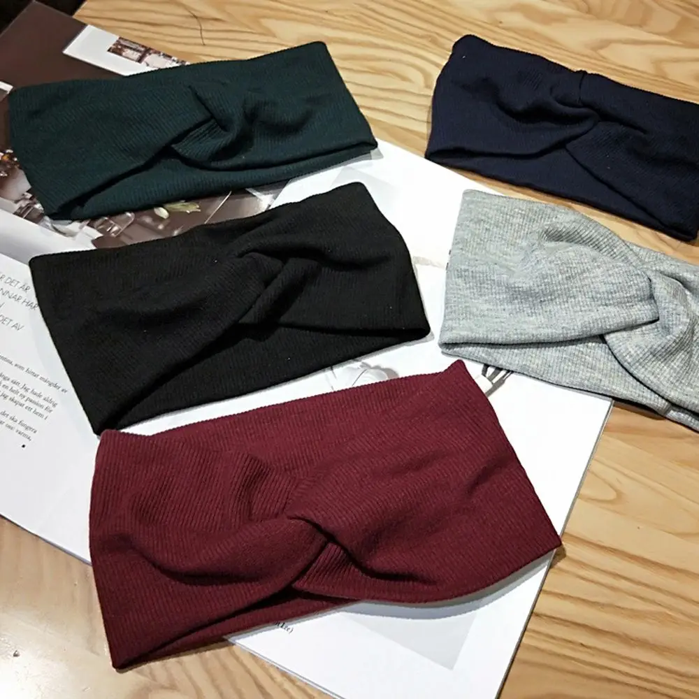 

Fashion Solid Headband Knotted Elastic Winter Warm Big Bow Wide Hair Bands Turban Headwrap Headwear Accessories for Women Girls