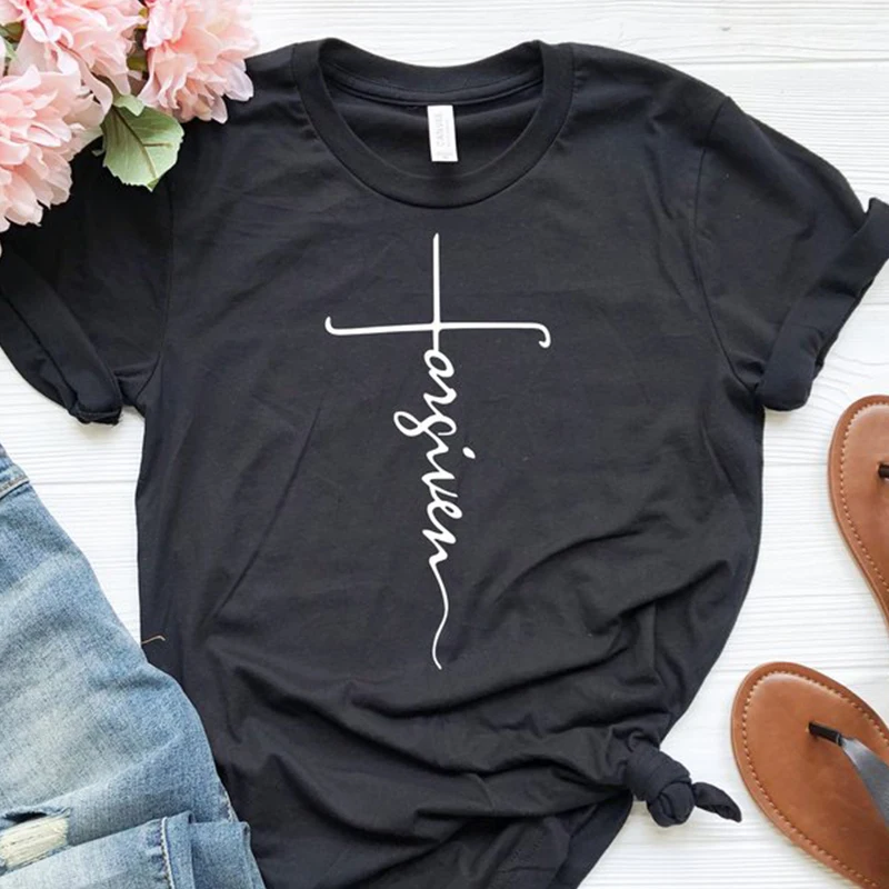 

Forgiven Harajuku Shirt Cotton Easter T Shirt Women Causal Jesus Cross Tee Christian Tshirt Unisex Jersey T-shirt Drop Shipping