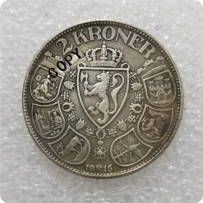 1908-1916 Норвегия 2 крона-хаакон VII копии монет - Цвет: 1915