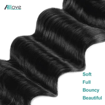 Allove Loose Deep Wave Bundles Peruvian Hair Bundles Human Hair Extensions 1/3/4 Bundles Deals Non Remy Hair Weave Bundles Weft 5