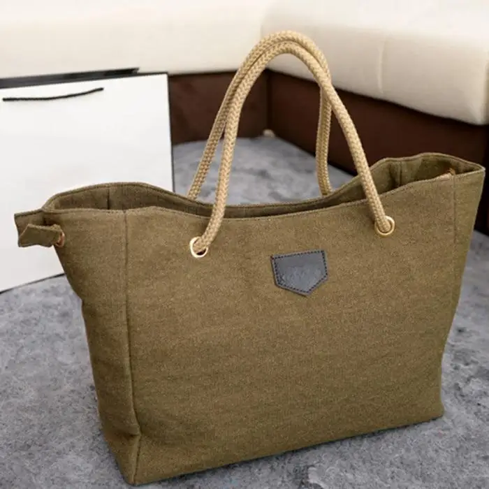 1PC Simple Women Handbag Large Capacity Solid Color Canvas Bag for Travel Shopping Best Sale-WT