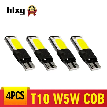 

hlxg 2019 NEW 12V Car 4PCS T10 COB 6W W5W 194 168 LED Side Wedge Light Bulb Auto License Plate White Lamp