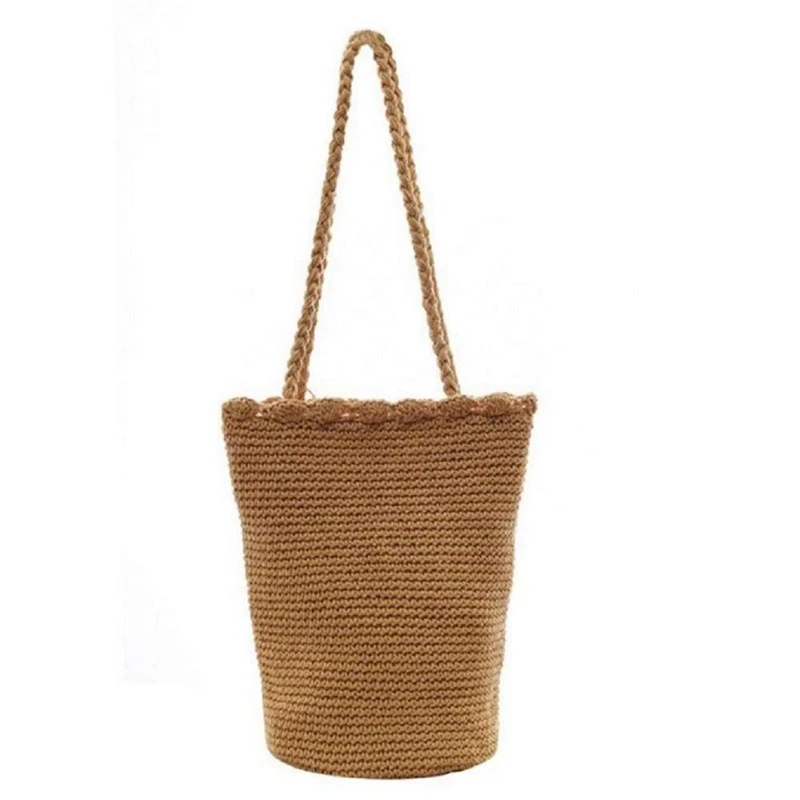 Summer Women Beach Bag Handmade Straw Bags Female Drawstring Tote Basket Handbags Casual Travel Accessories Gift For Girl