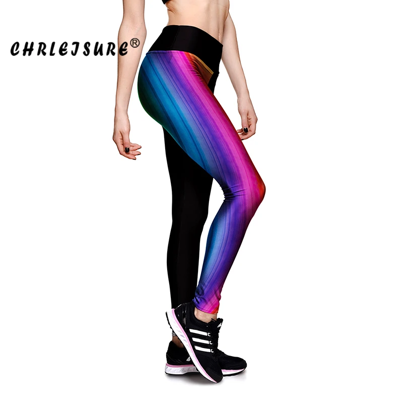 CHRLEISURE S XL Leggings Side Rainbow Print Big Size Women Elasticity