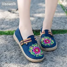 Veowalk/женские парусиновые эспадрильи ручной работы на плоской подошве с вышивкой; женские повседневные Мокасины из джинсовой ткани в богемном стиле; кроссовки