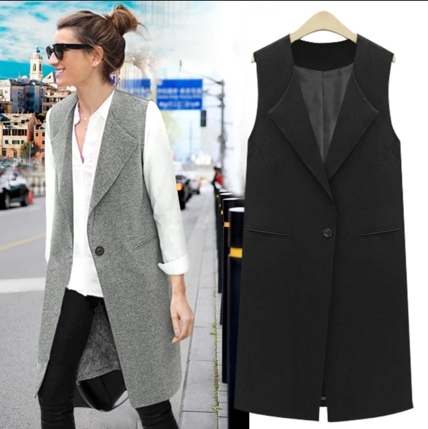 Женский жилет veste femme colete feminino длинный жилет куртка-безрукавка тонкая верхняя одежда Женская Плюс Размер M-5XL 6XL WS101