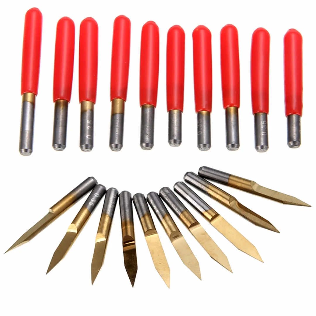 10pcs V Shape 30 Degree Carbide PCB Engraving Bits 3.175 mm Shank Titanium Coated Milling Cutters Tip End Mill