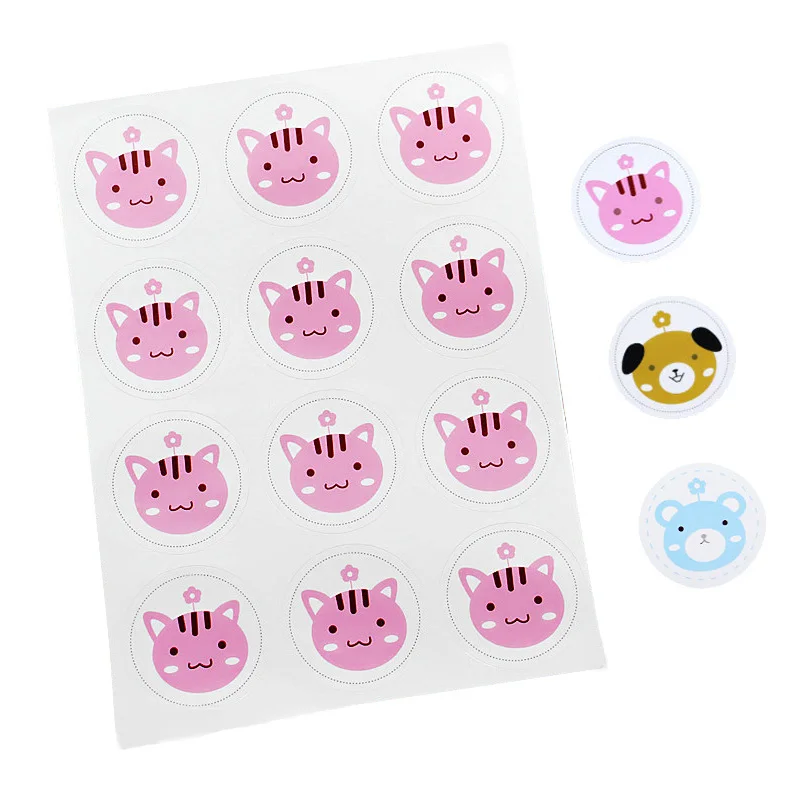 

12pcs/set Kraft Seal Sticker Cartoon Dog Cat Self Adhesive Label Hand Made Diy Baking Stickers Gift Candy Packing Sticker