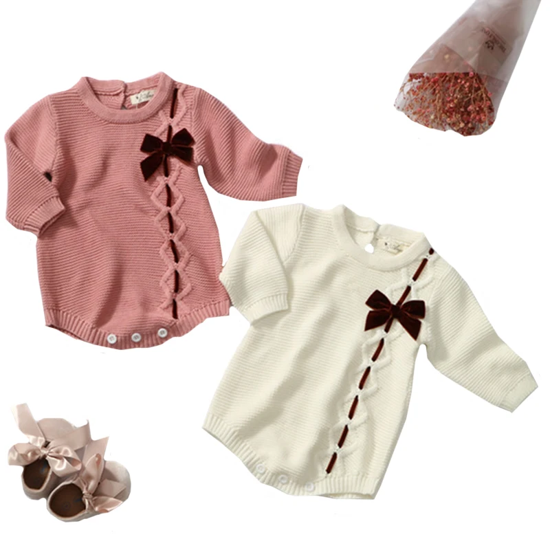 

Baby Romper Autumn 2019 Newborn Knitted Baby Clothes Long-Sleeve Knit Infant Baby Girls Romper Jumpsuits Baby Girls Clothes