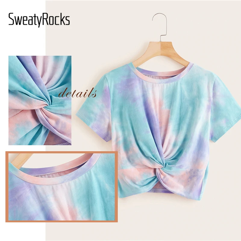 SweatyRocks футболка с коротким рукавом, Короткие футболки, лето, повседневные женские разноцветные футболки