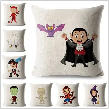 

Cute Vampire Pillow Case Cartoon Halloween Linen 45*45 Cushion Cover for Sofa Home Decorative Printed Throw Pillowcase