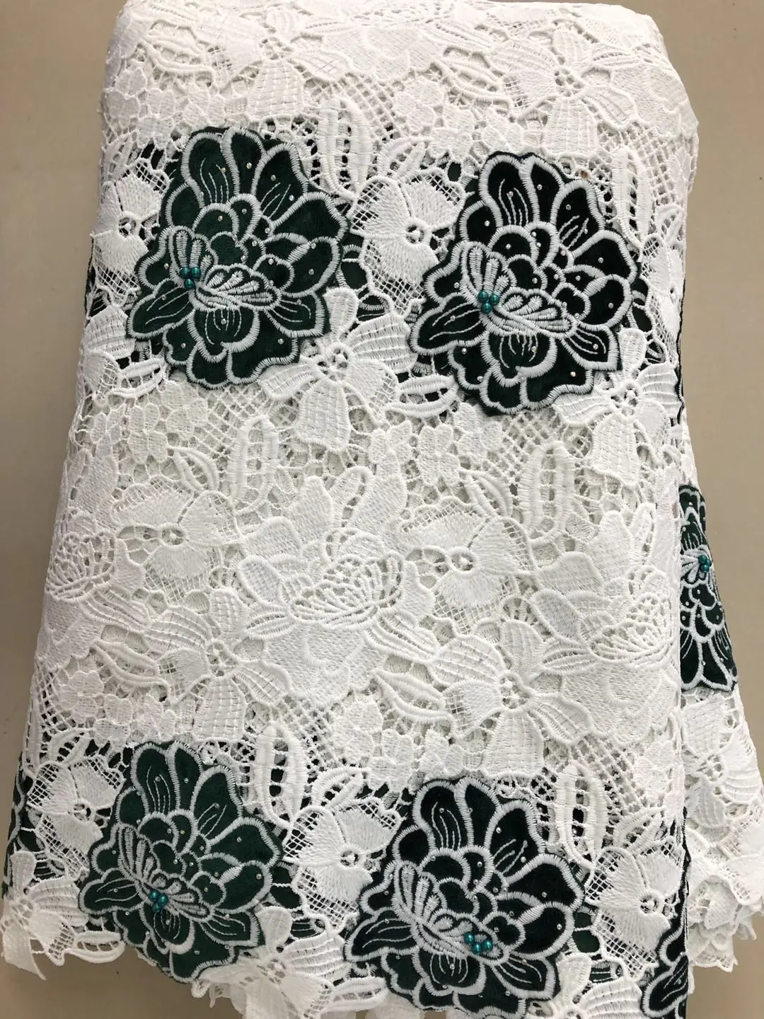 

Water Soluble Lace African Fabric with velvet High Quality Latest Nigerian Guipure Lace Cord Fabric for Wedding Dress