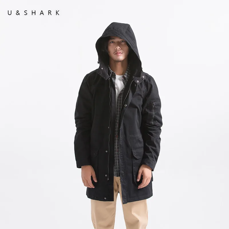 U& SHARK, осень, новинка, хлопок, Тренч, Мужская одежда, высокое качество, черный, с капюшоном, Тренч, большие размеры, мужская куртка-ветровка