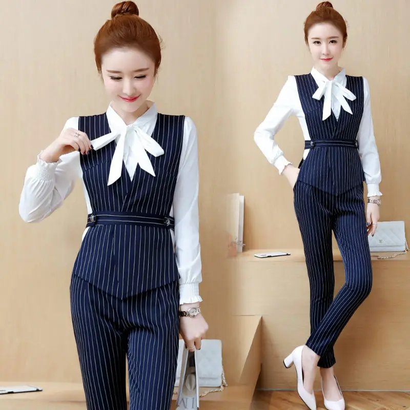 

YICIYA navy blue office OL outfit women pant suits and top 2 piece set co-ord sets 2019 elegant striped vintage fashion clothing