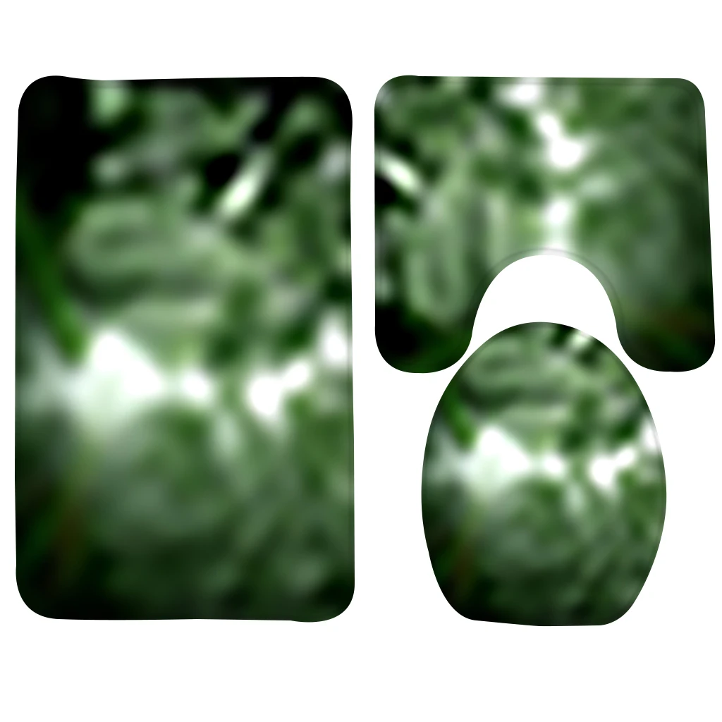 3pcs Bathroom Mat Set Forest Trees Green Road Pattern Bath Mat Anti