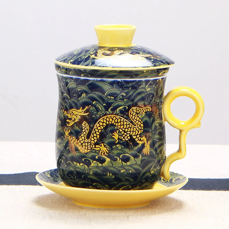 Китайский дракон чайная чашка керамические чашки и кружки с фильтром Китайский кунг-фу посуда для напитков для офиса дома синий и белый питьевой