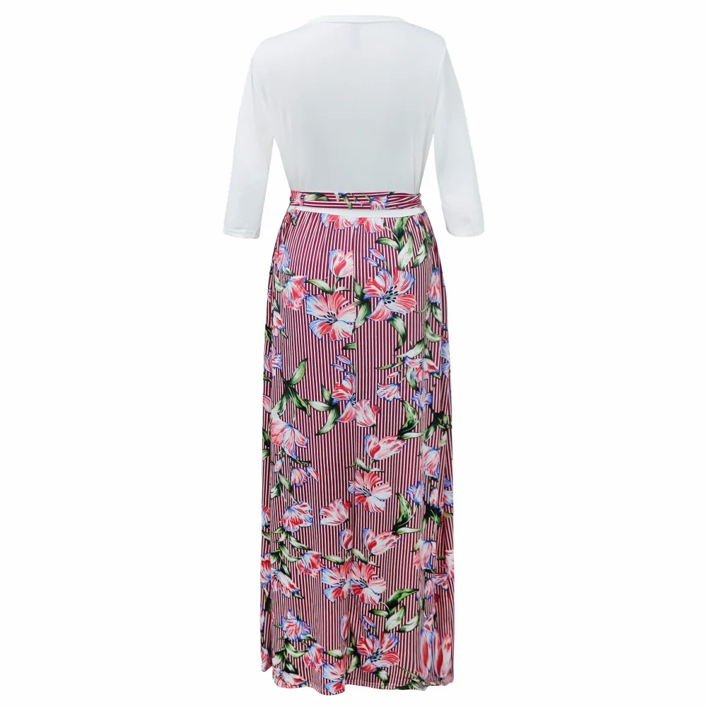 Женское длинное платье Лето осень с коротким рукавом пляжный цветочный принт Boho Maix платье элегантные вечерние платья vestidos mujer D2263