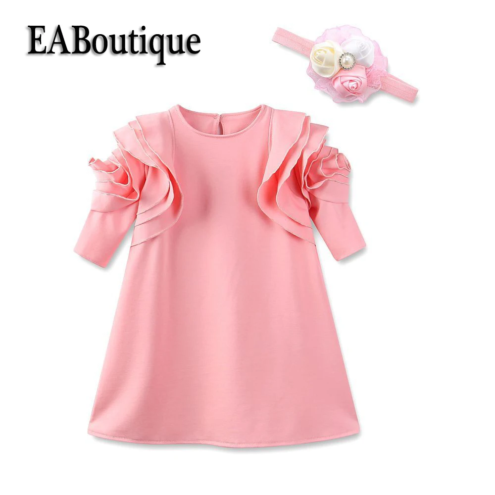 EABoutique/Новое Летнее Детское праздничное платье для девочек уникальный дизайн бренда, платье высокого качества с рукавами в форме розы и повязкой на голову для девочек