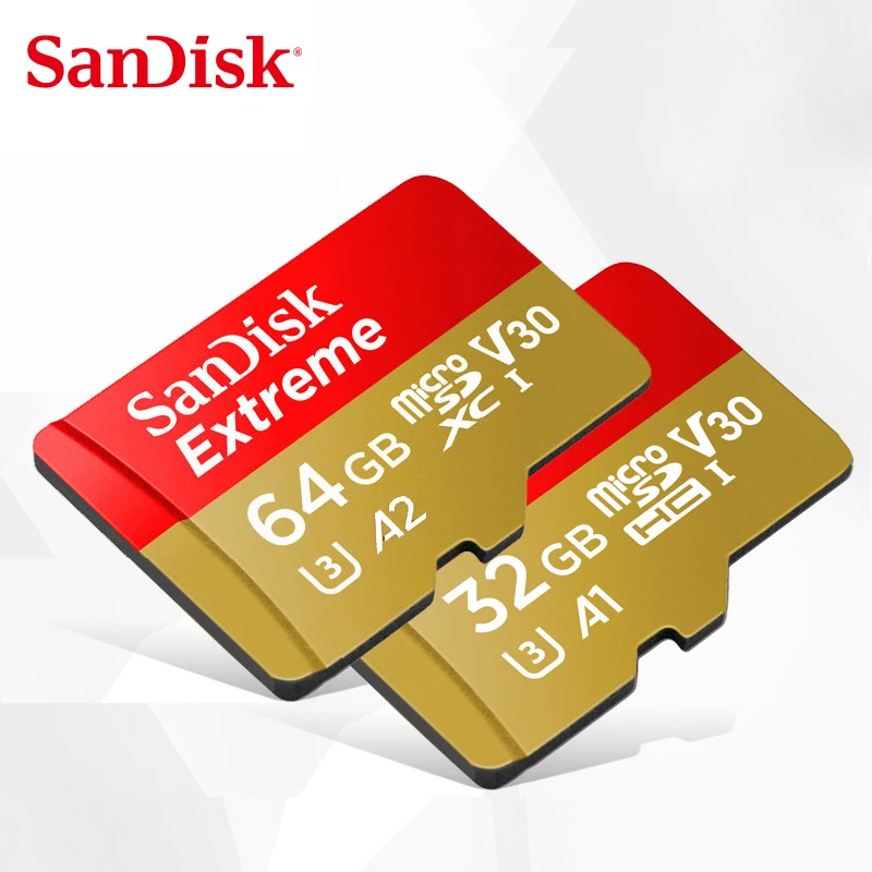 Двойной Флеш-накопитель SanDisk Extreme карты памяти 64 Гб оперативной памяти, 32 Гб встроенной памяти, microSDHC/micro SDXC UHS-I микро SD карты U3 читать Скорость до 100 МБ/с. TF карты V30 в формате 4K UHD