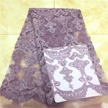 

purple Design Sequined Mesh Lace Fabric African Indian Guipure Net Laces 2019 beads Nigerian Style Wedding Dress Sequins Fabrics
