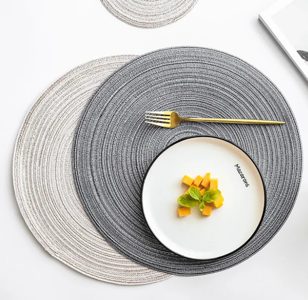 

nordic insulation pad solid round design coaster table mat linen non slip weave placemats kitchen tool for home decor LF396