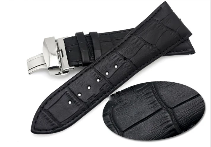 22 мм 23 мм 24 мм 26 мм 28 мм черный коричневый кожаный ремешок с застежкой-бабочкой для мужских браслетов механические аксессуары для часов