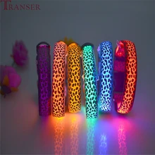 Transport pour animaux domestiques, éclairage réglable avec motif léopard, lueur d'éclairage dans le col de chat à la mode noire, 80329(China)