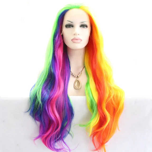 Sylvia Mixed Color Rainbow Natural Wave Wigs Heat Resistant Fiber Fair