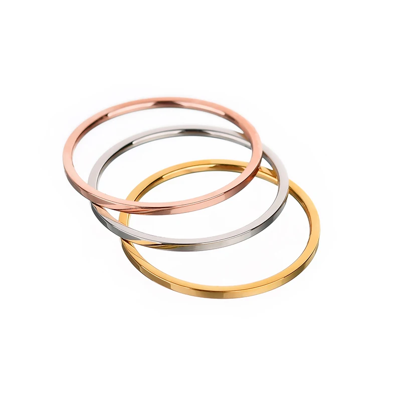 ELSEMODE Rose Gold 1.1 mm Simple Titanium Steel Smooth Engagement Wedding Couple Rings For Women Girl Jewelry Gift
