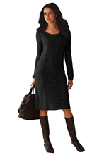 Black Knit Sweater Dress Winter Sexy Long Sleeve Hand Knitted Fitted Sweater Dresses For Women O