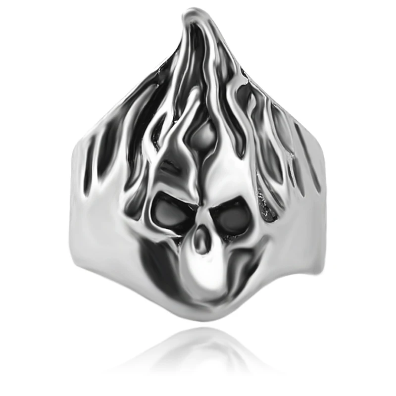 

Gothic Flower Flame Skull Biker Ring For Men Anarchy Death Skeleton Biker Ring punk Vintage Party Skeleton Jewelry Size 8-11