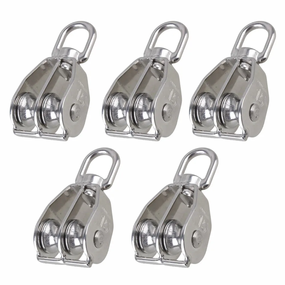 

M15 Durable Swivel 304 Stainless Steel Double Sheave Wire Rope Pulley Block Chain Traction Wheel Of 5