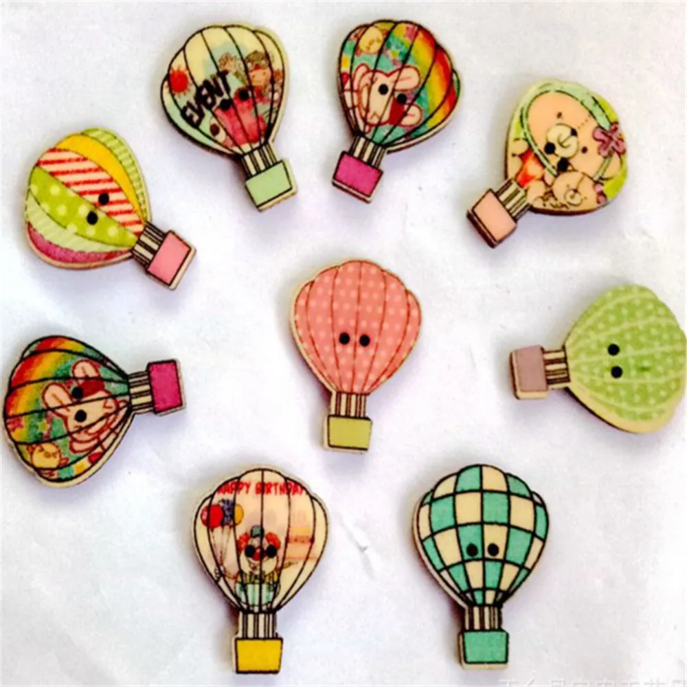 

50Pcs/Pack Cartoon Painted Parachute Buttons Wooden Kindergarten Kids DIY Handmade Material Scrapbooking 2 Holes Sewing Buttons