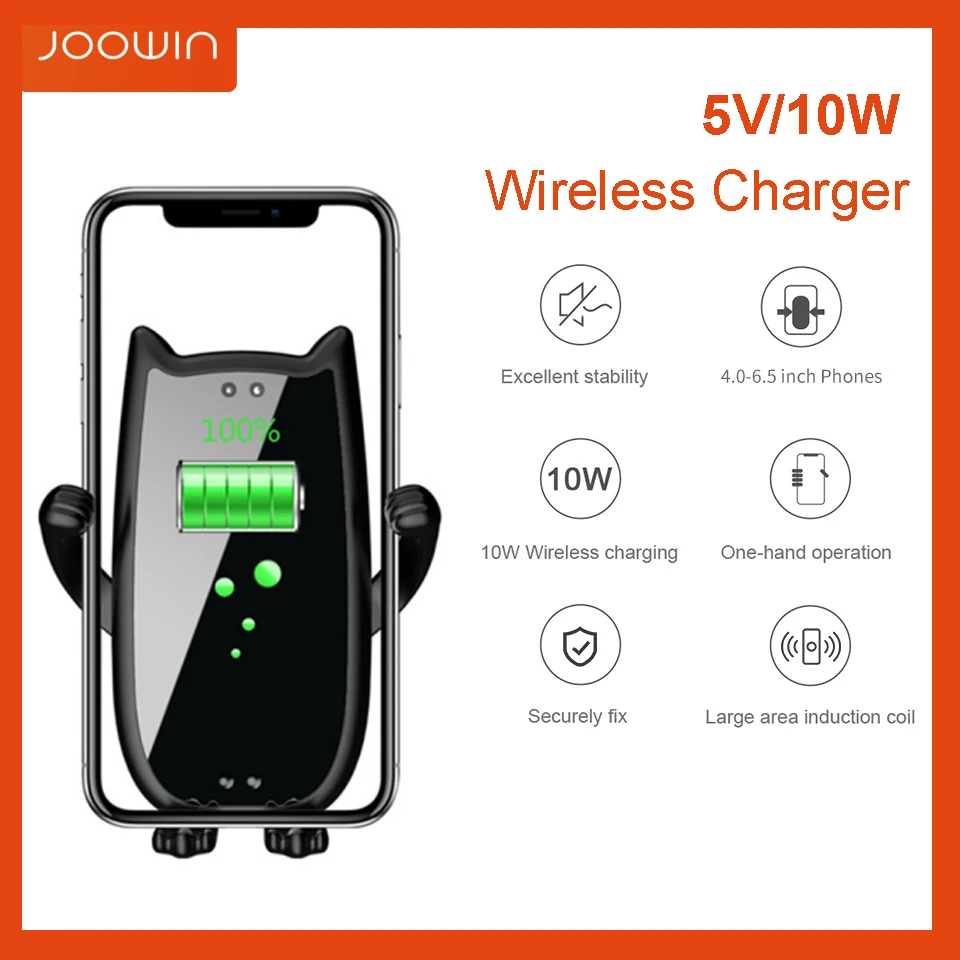 JOOWIN 5V 10W Fast Wireless charger Car Phone charging Mount Holder Stand For iPhone XS Max Samsung S6/S7/S8/S9 | Электроника