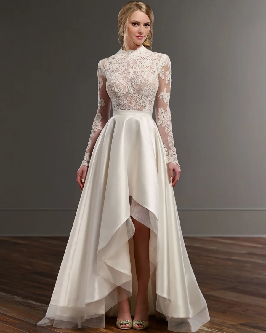 Vestidos De Novia Vintage High Low Neck Lace Wedding Dresses Vestidos De Novia Vintage High Low Neck Lace Wedding Dresses 2017 New Y Long Sleeve Gown Short Front Back In From