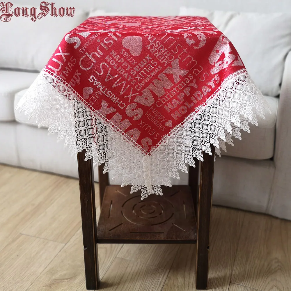 

85x85cm Square Embroidered Lace Border Decorative Red Jacquard Creative Christmas Festival Tablecloth