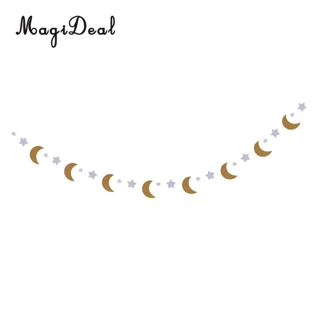 

MagiDeal Glitter Gold Stars Silver Moon Bunting Garland Kids Birthday Hanging Decor