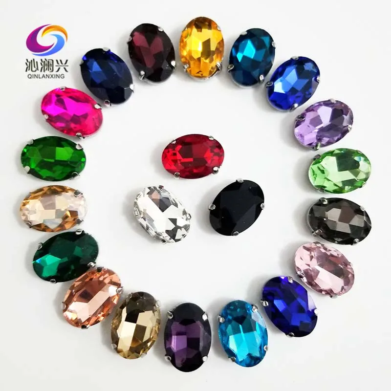 

Mix color Oval shape High quality Glass Crystal sew on claw rhinestones with holes ,Diy/Clothing accessories
