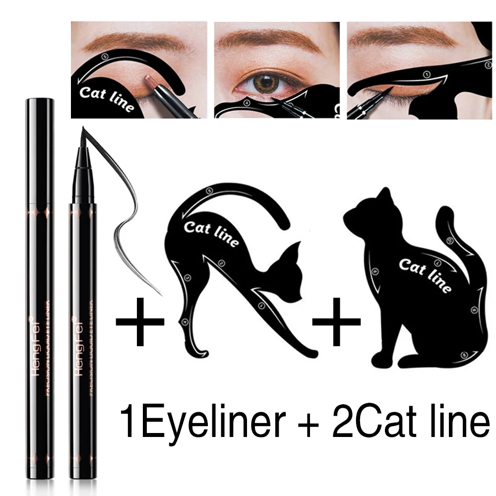 1Black Liquid Eyeliner and 2 Cat Liner Stencil For Shooter Quick and