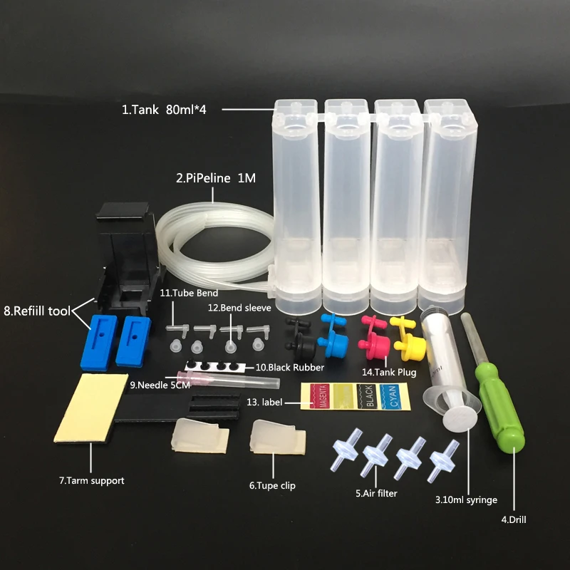 

Universal Continuous Ink Supply System CISS DIY Kit for HP HP 21/22 27/28 56/57 60 61 122 etc For HP CISS with all accessories