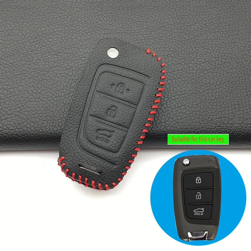 

Exquisite 100% Leather Car Key Case for Hyundai Elantra 2016 2017 2018 Xinyuexin Solaris Flip 3 Buttons Fob Remote Cover