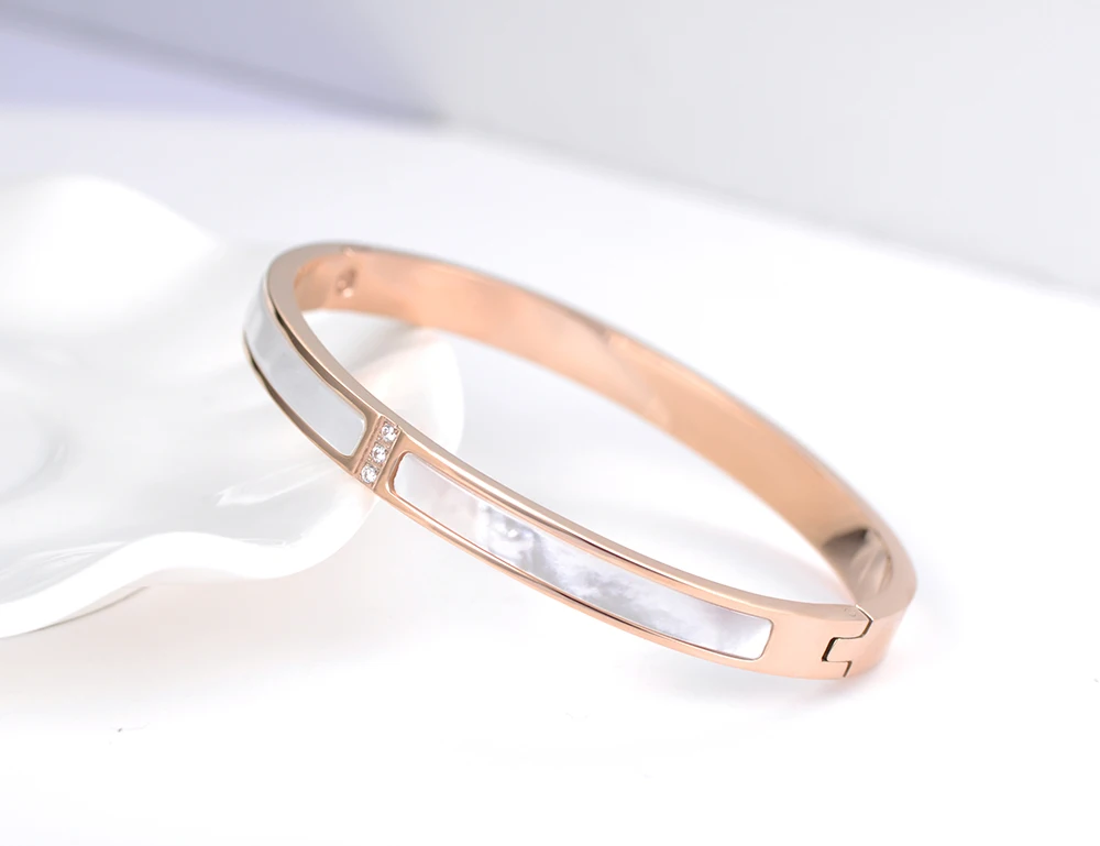 Lokaer Classic Titanium Steel White Shell Necklace Rings Bangles Bridal Sets CZ Crystal Wedding Bands Jewelry For Women SE030 for bridal jewelry sets crystal jewelry sets