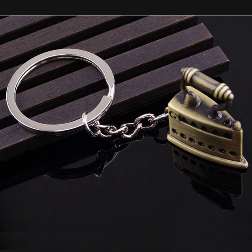 Simulation Vintage Metal Mini Ironing Model Key Ring Keychain Bag Car Pendants