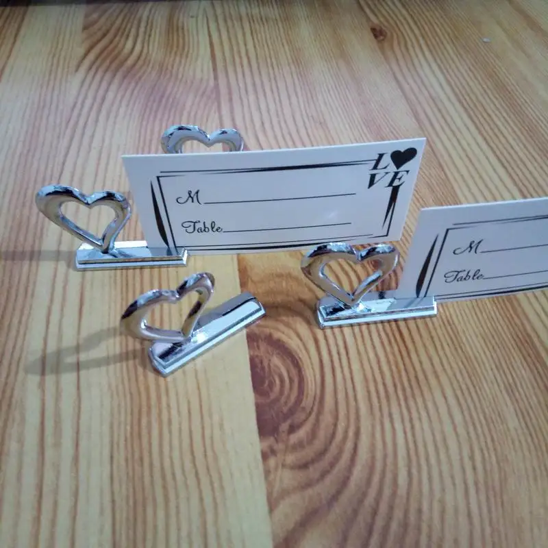100pcs Fashion Love Heart Place Card Holder Placecard Holders Silver