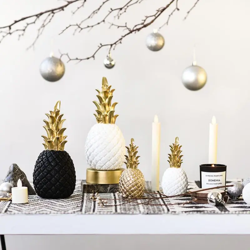 

Modern Pineapple Shaped Miniatures Maison Gold Vintage Figurine Crafts Home Decoration Black Accessories Gift For