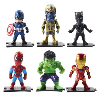 

9cm 6pcs/lot Black Panther spiderman Captain America Iron Man PVC Figure collection for kids birthday gift